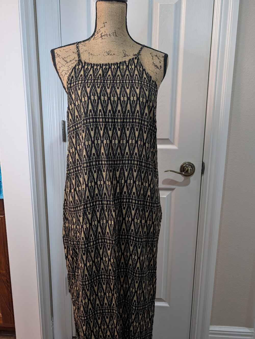 Faded Glory Black and Cream Patterned Maxi Dress
